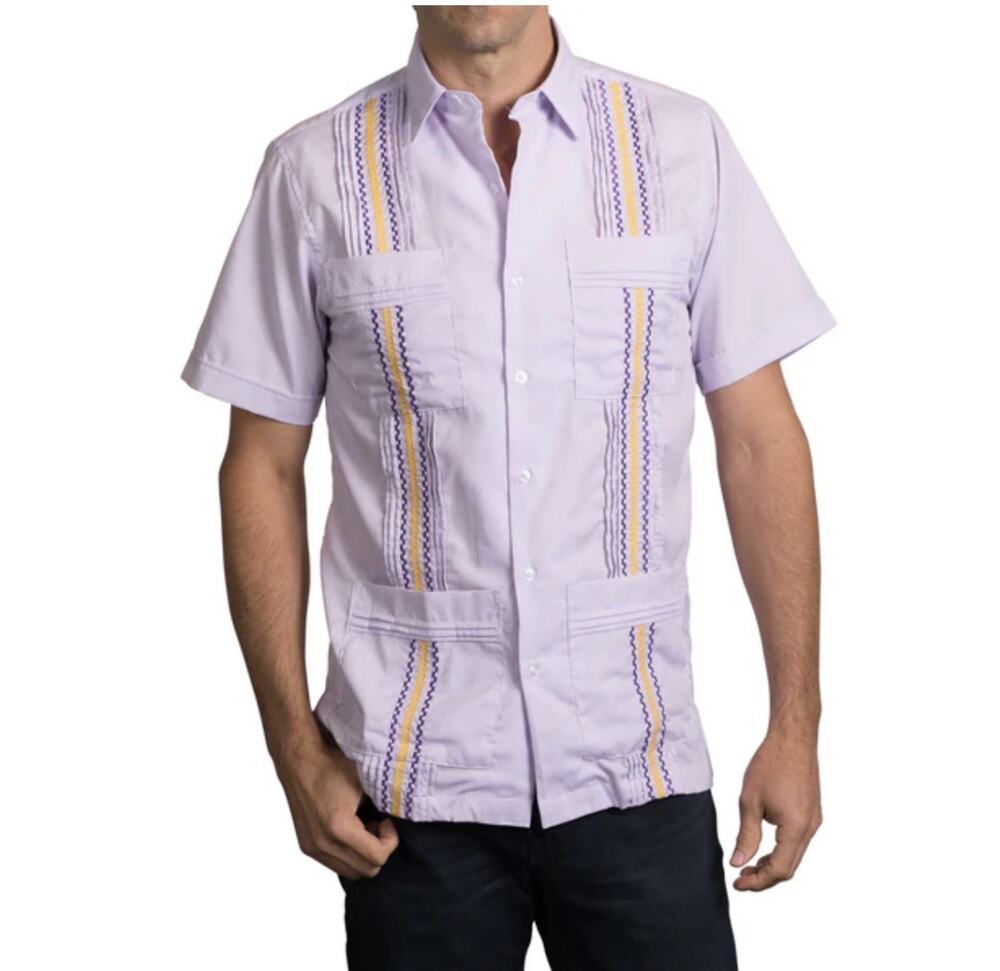 San Cristobal Guayabera “Baton Rouge Game Day Shirt” LSU Mens M Purple Check